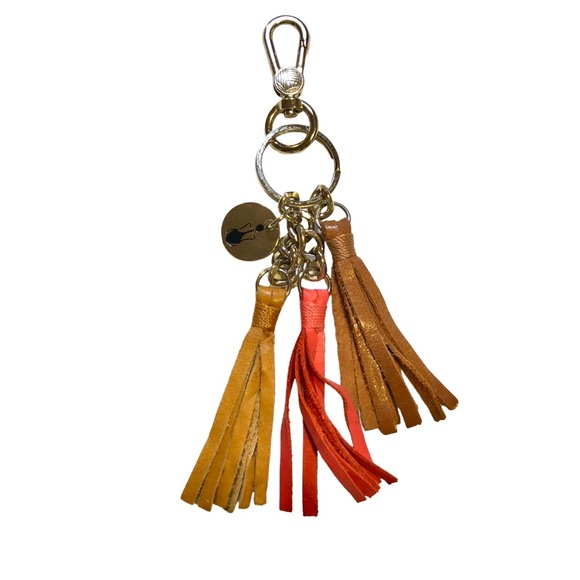 The Sak Tassel Keychain Leather Tassles Logo Keytag Silvertone Purse Clip Gift - Picture 1 of 5